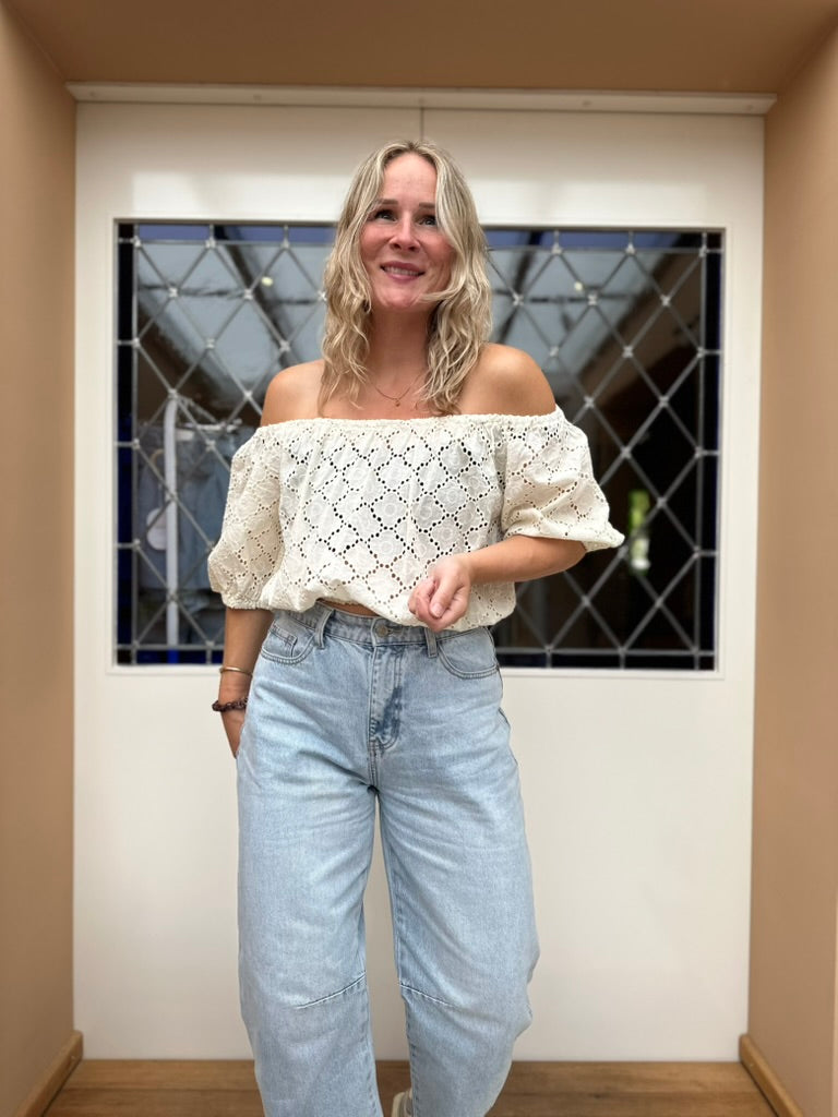 Fresh - embroidery top off shoulder