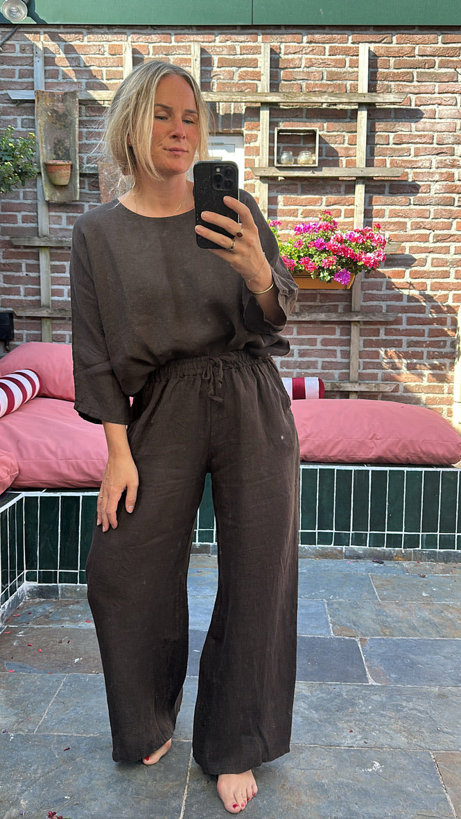 Grid - linnen set bruin