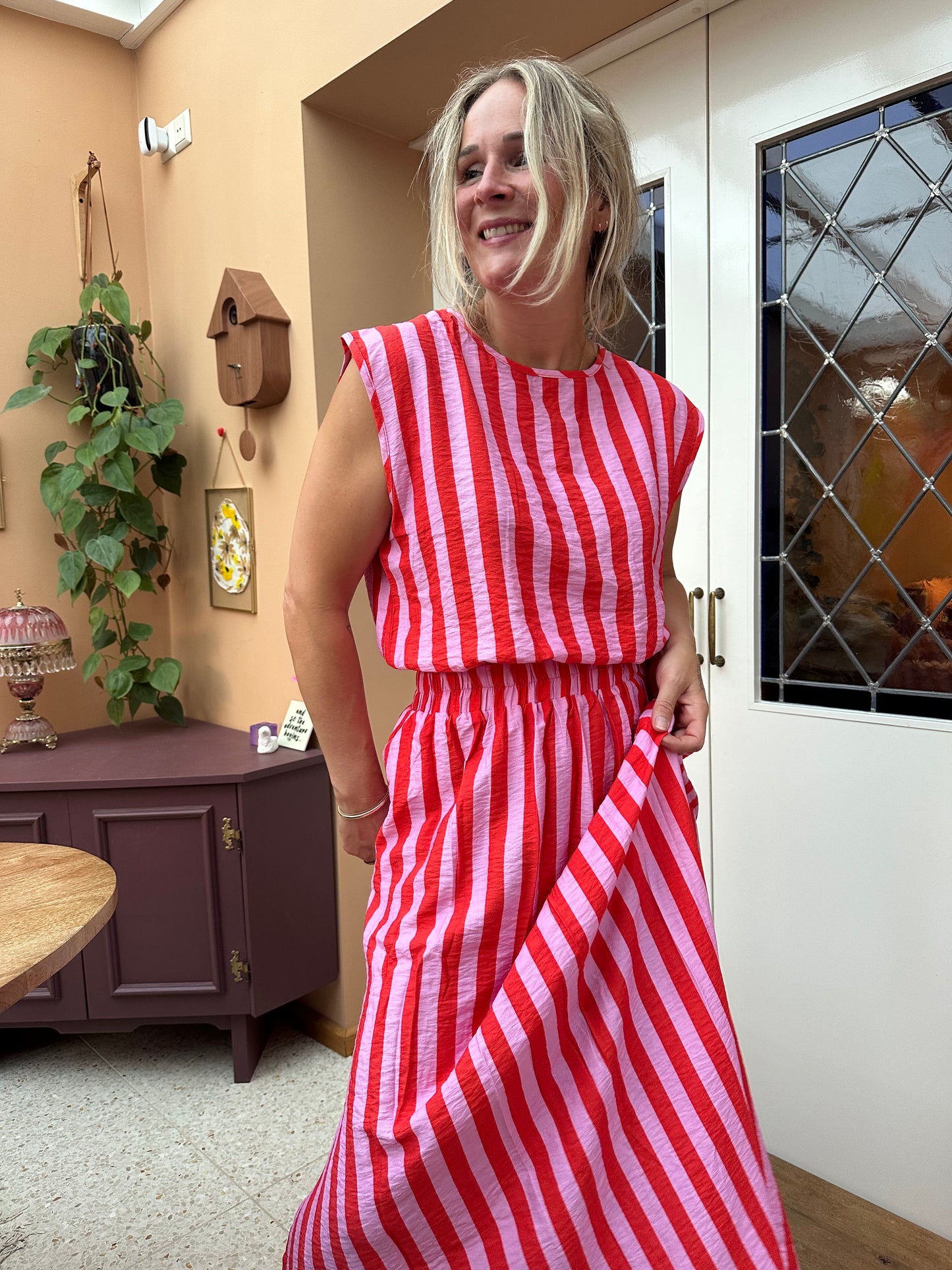 Heidi - roze/rood gestreepte rok met top