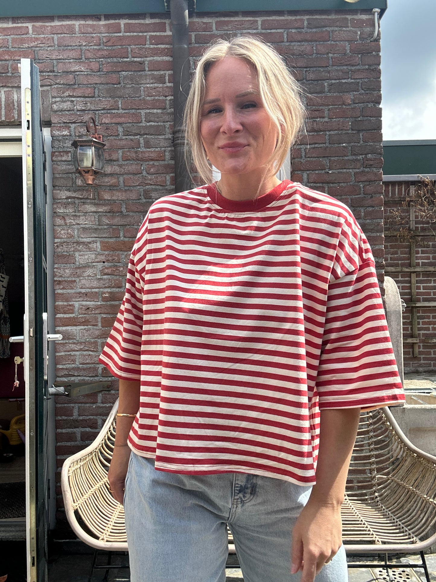 Fie - Strepen shirtje strik achter rood