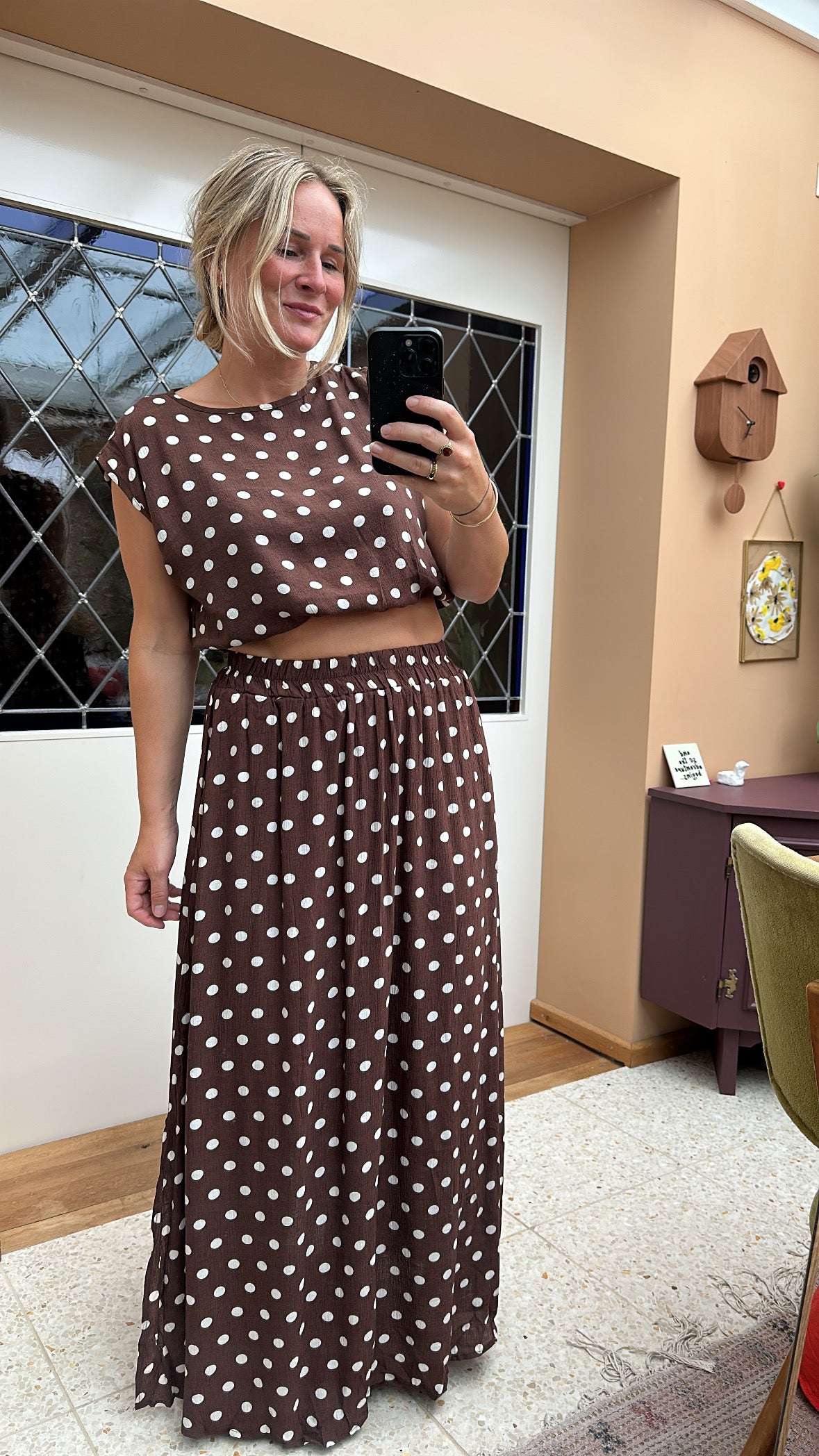 Fab - top en rok combinatie bruin met stip