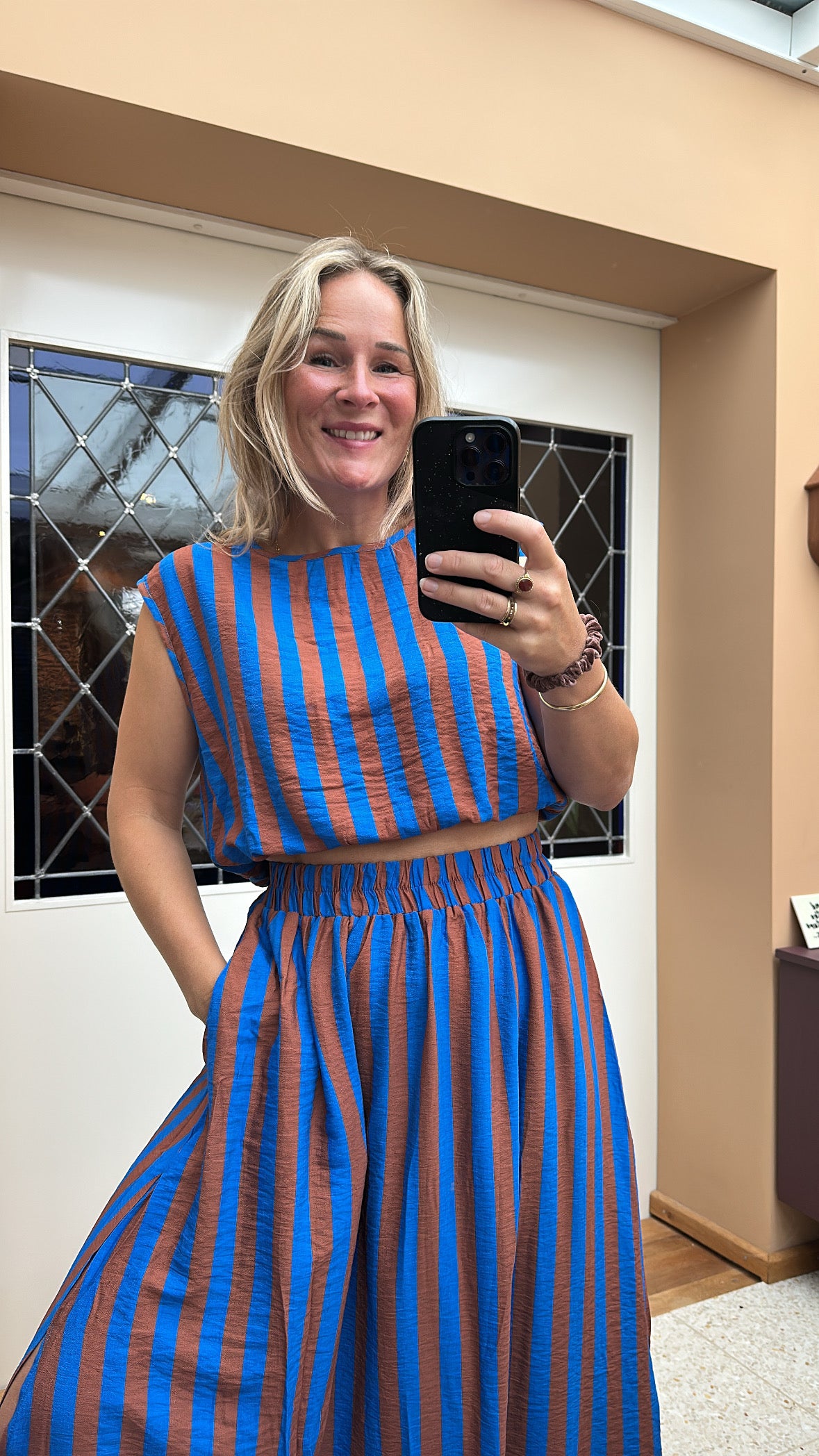 Heidi - blauw/bruin gestreepte rok met top