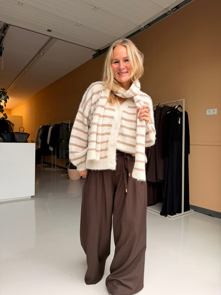 Lewis - bruine wijde pantalon elastiek achter