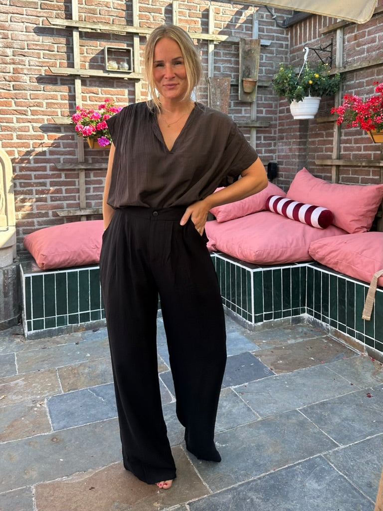 Giselle - zwarte bandplooi broek