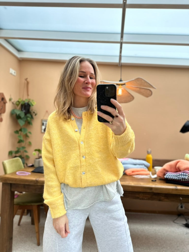 Bella - licht geel gebreid vest