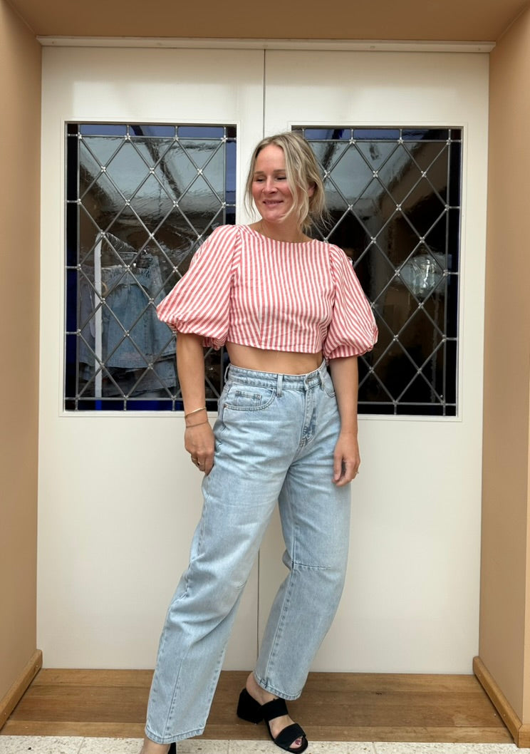 Febe - strepen crop top rood