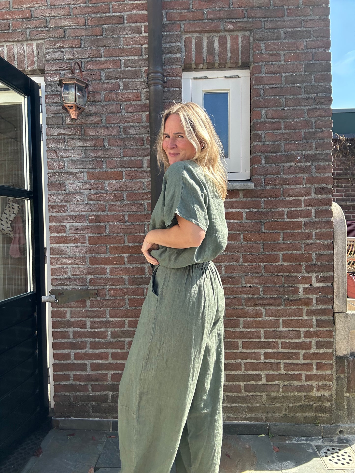 Ebby - linnen ballon broek groen