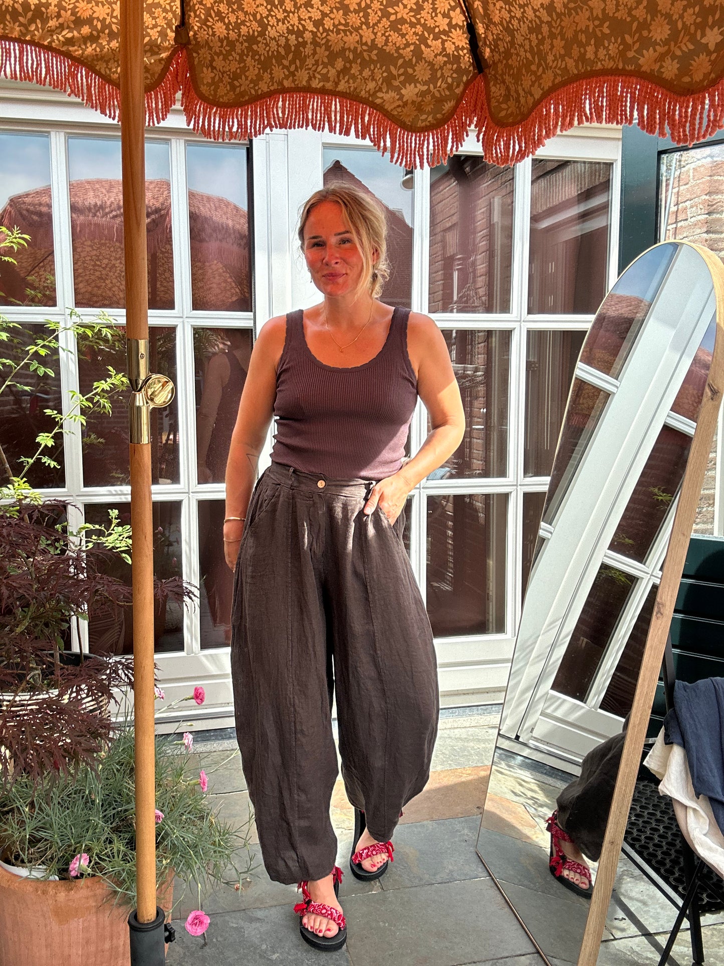 Ebby - linnen ballon broek bruin