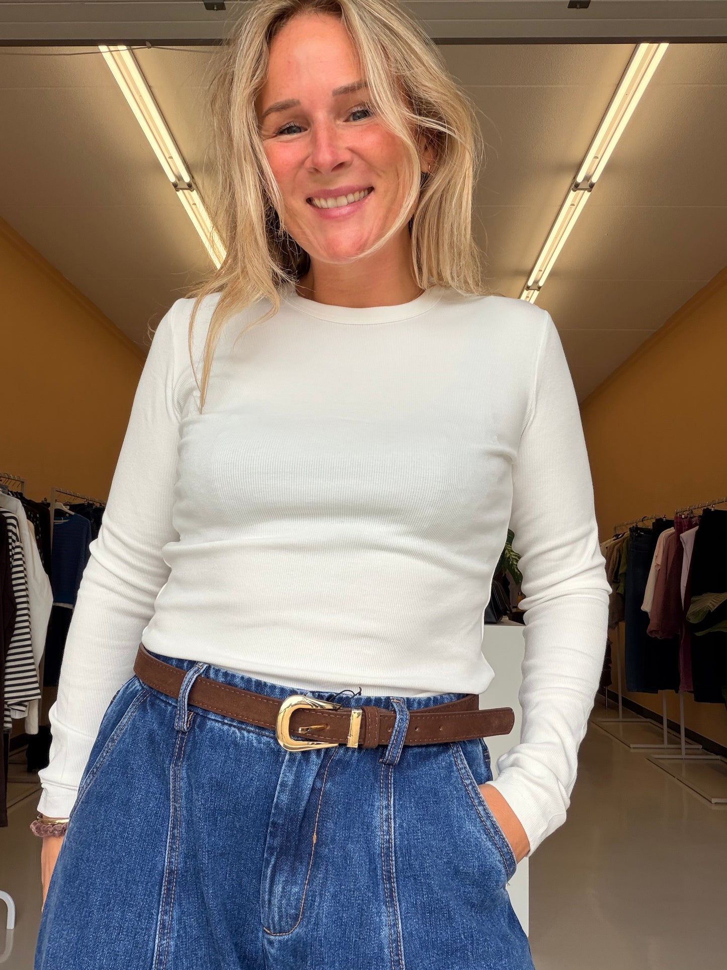 Koos - leren riem gouden gesp