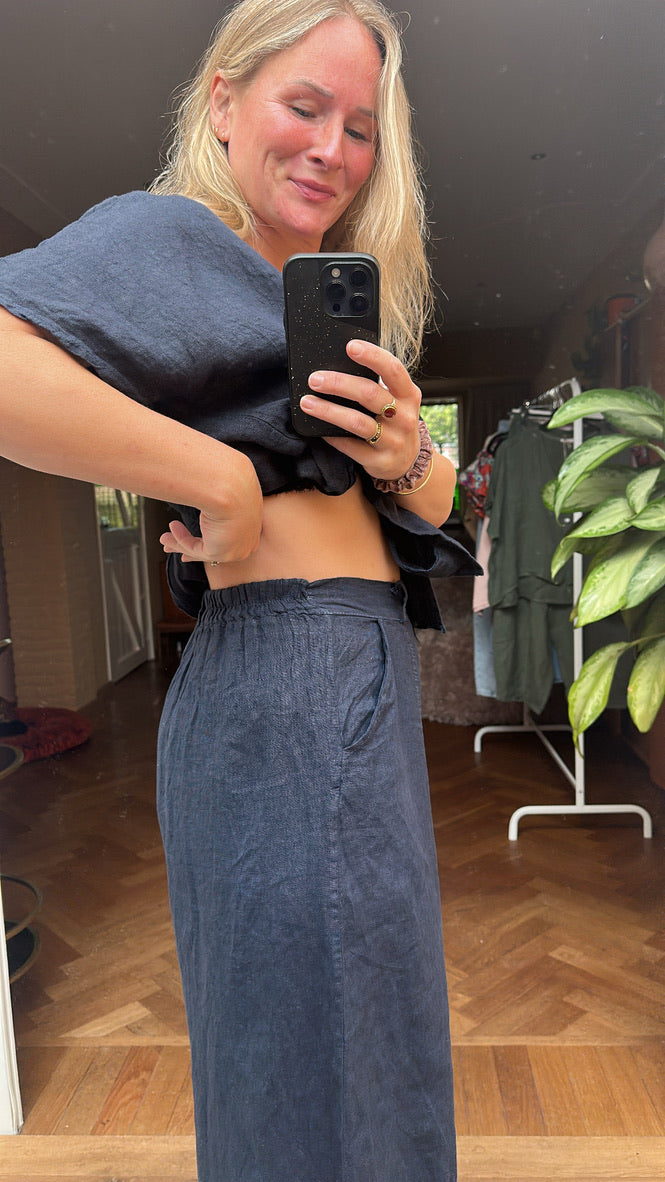 Ebby - linnen ballon broek donker blauw