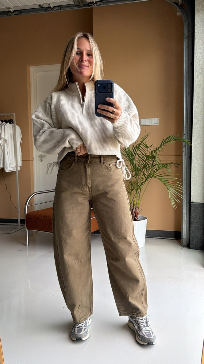 Fiora - barrel jeans olive