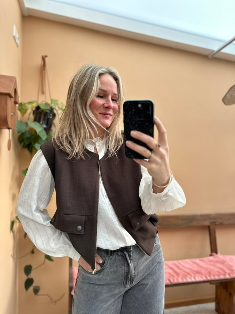 Garwin - bruin gilet oversized