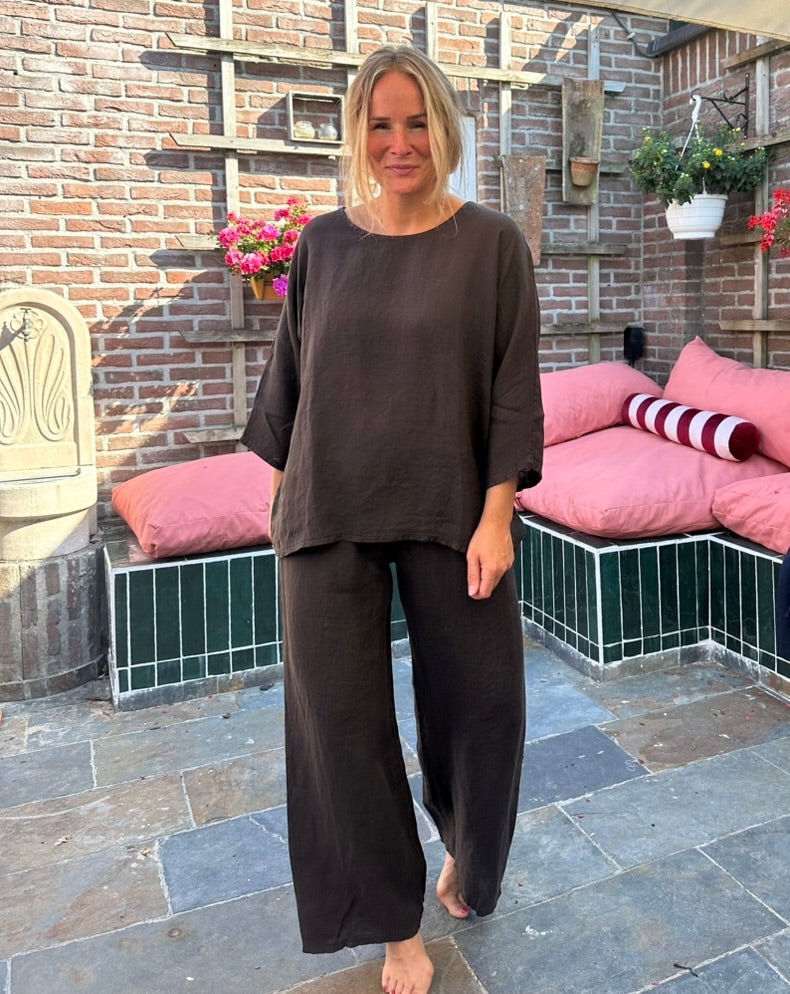 Grid - linnen set bruin
