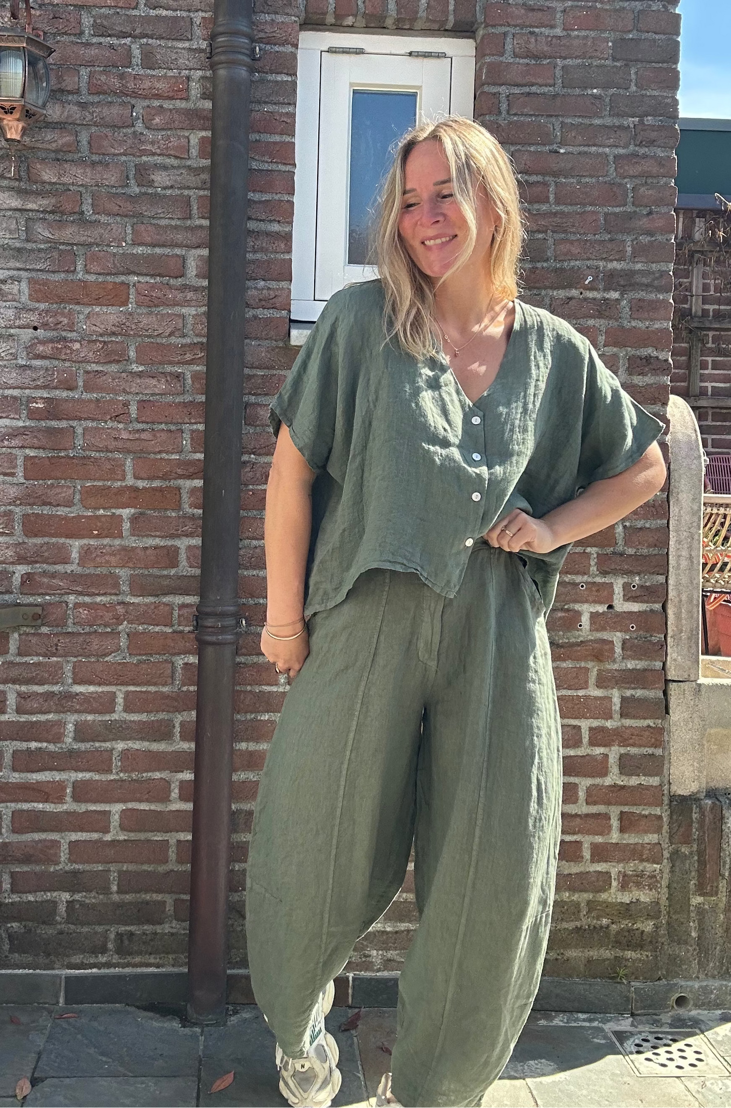Ebby - linnen ballon broek groen