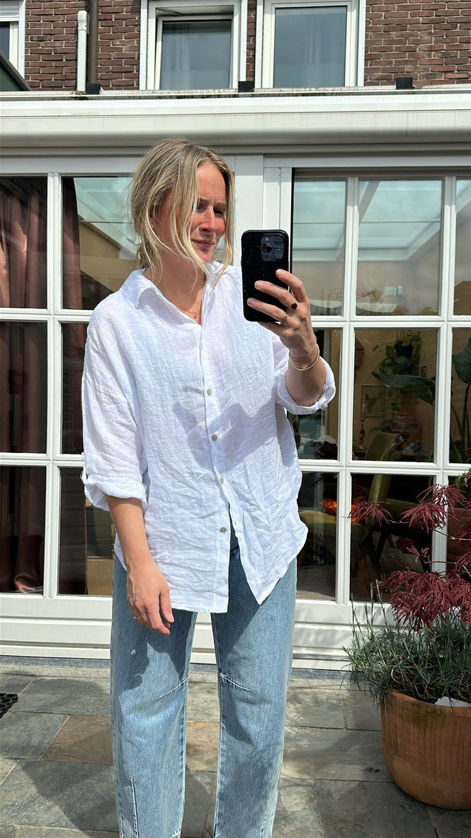 Daf - witte linnen blouse wijd