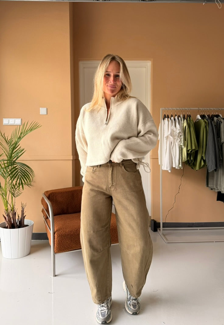 Fiora - barrel jeans olive