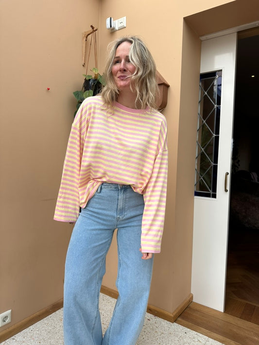 Beau - geel / roze strepen longsleeve
