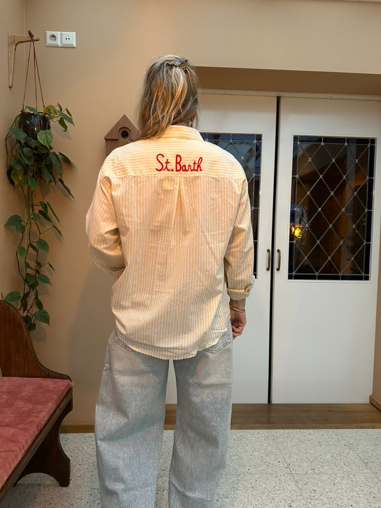 Barth - licht geel gestreepte blouse tekst