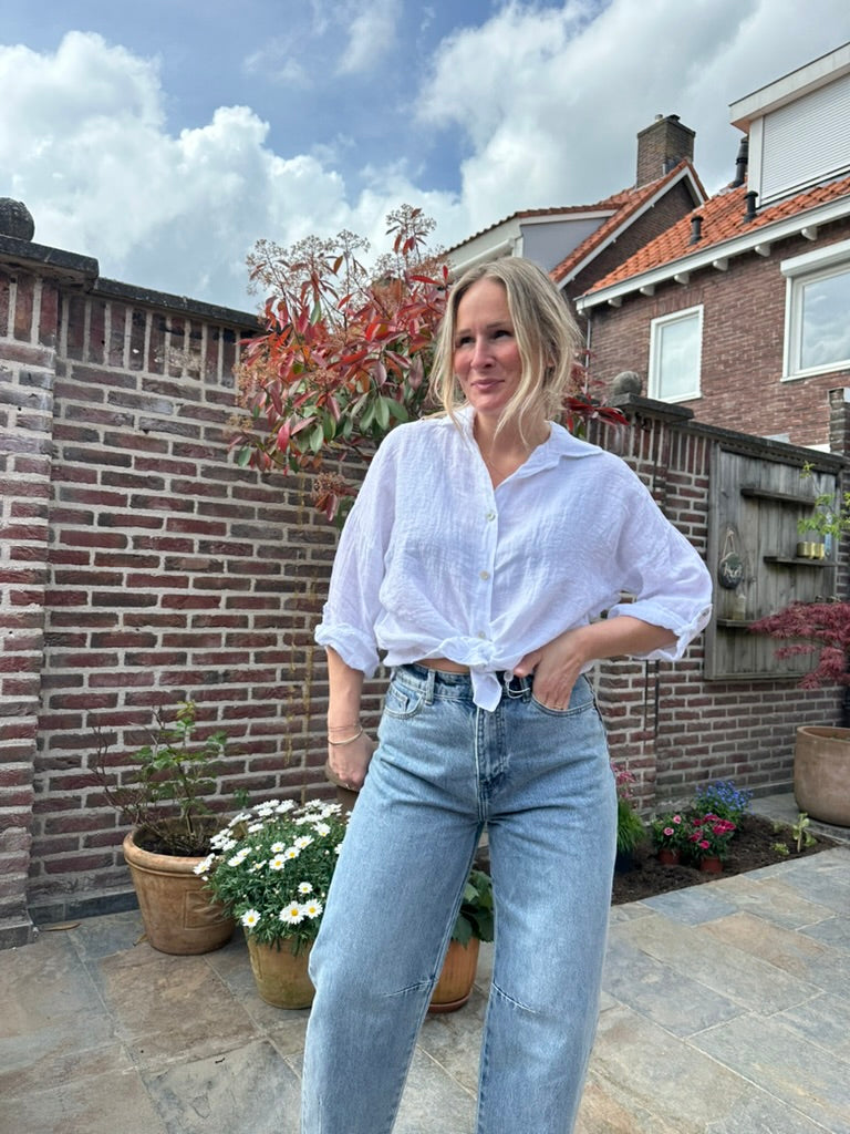 Daf - witte linnen blouse wijd