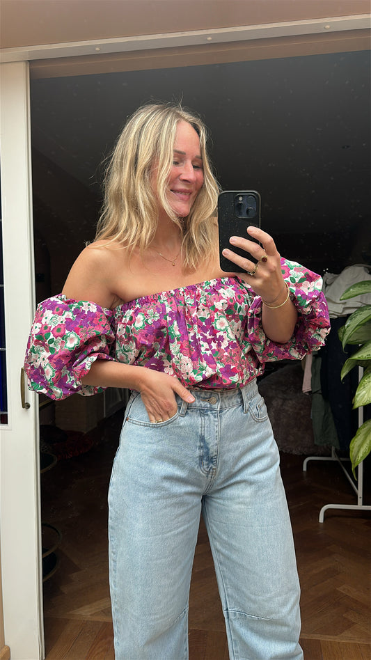 Betti - off shoulder bloemen top, paars