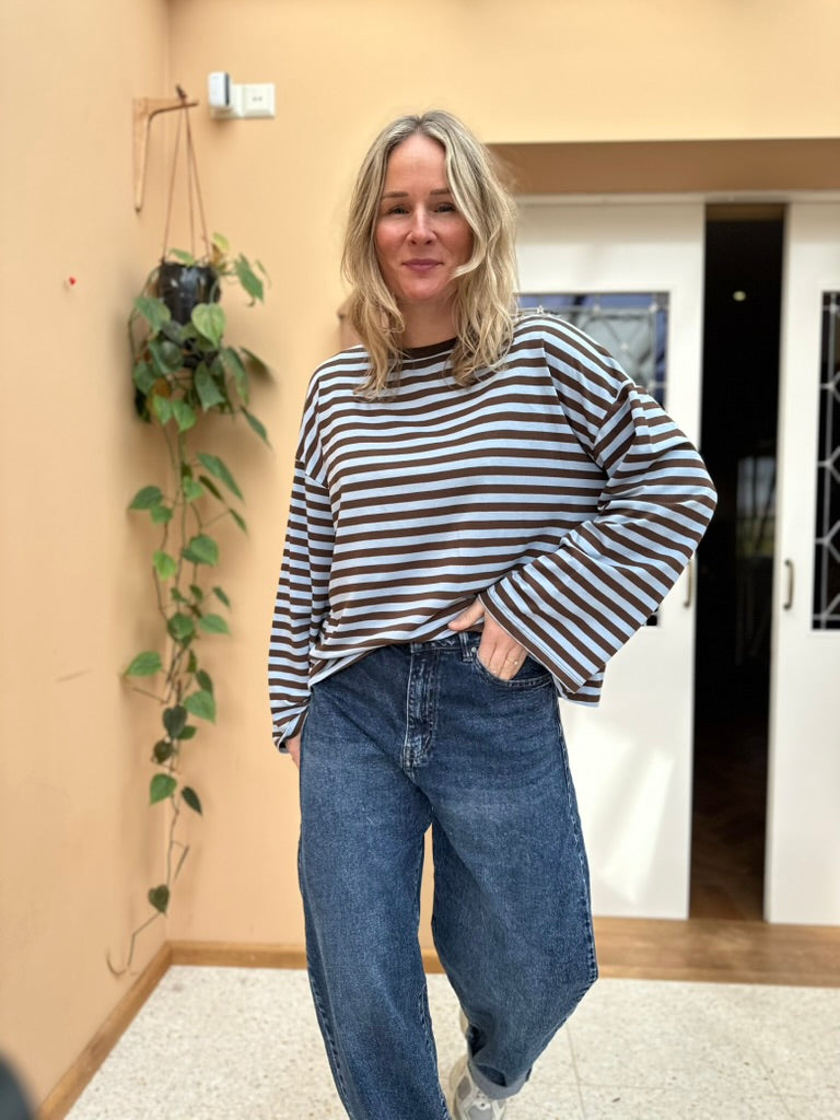 Beau - licht blauw / bruine strepen longsleeve