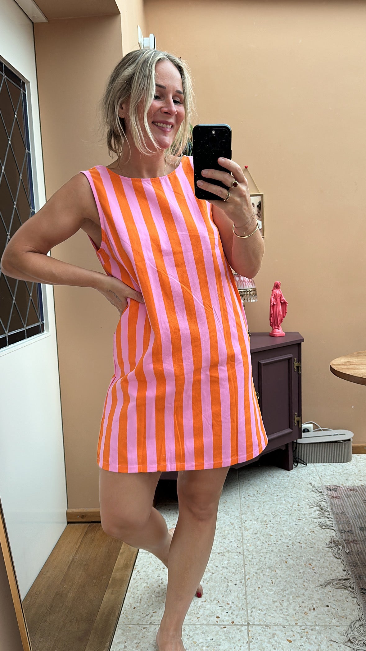 Friz - strepen jurkje oranje roze