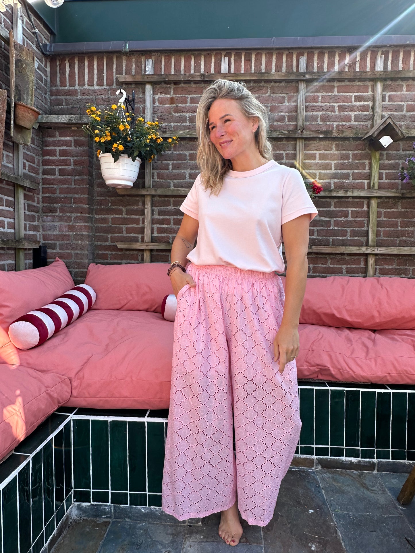 Fajah - roze bloemen broek