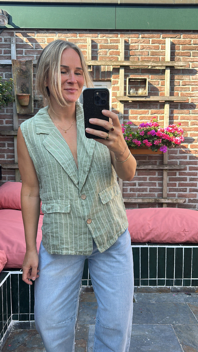Gemma - strepen gilet groen