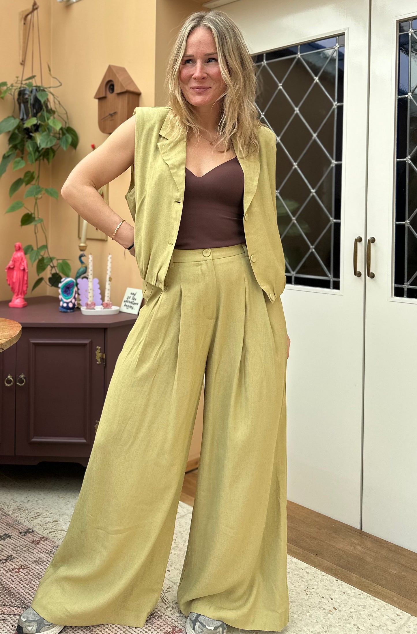 Dewi - bandplooi pantalon groen