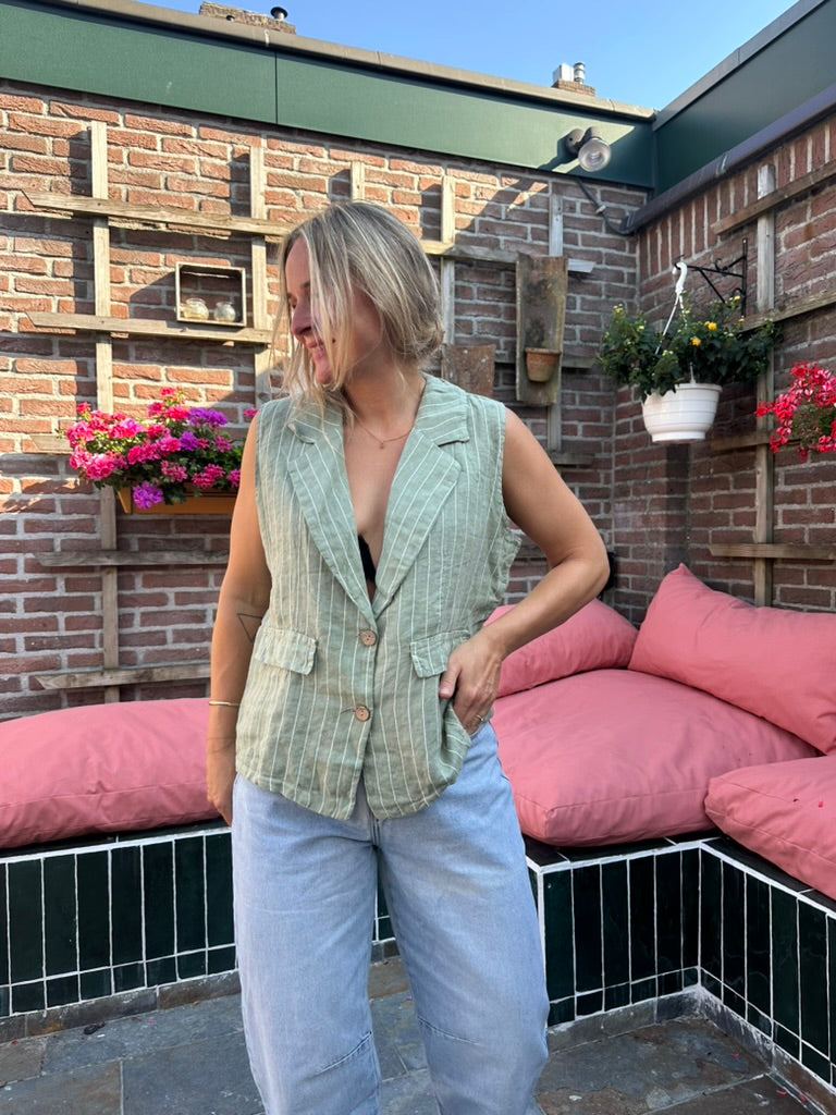 Gemma - strepen gilet groen