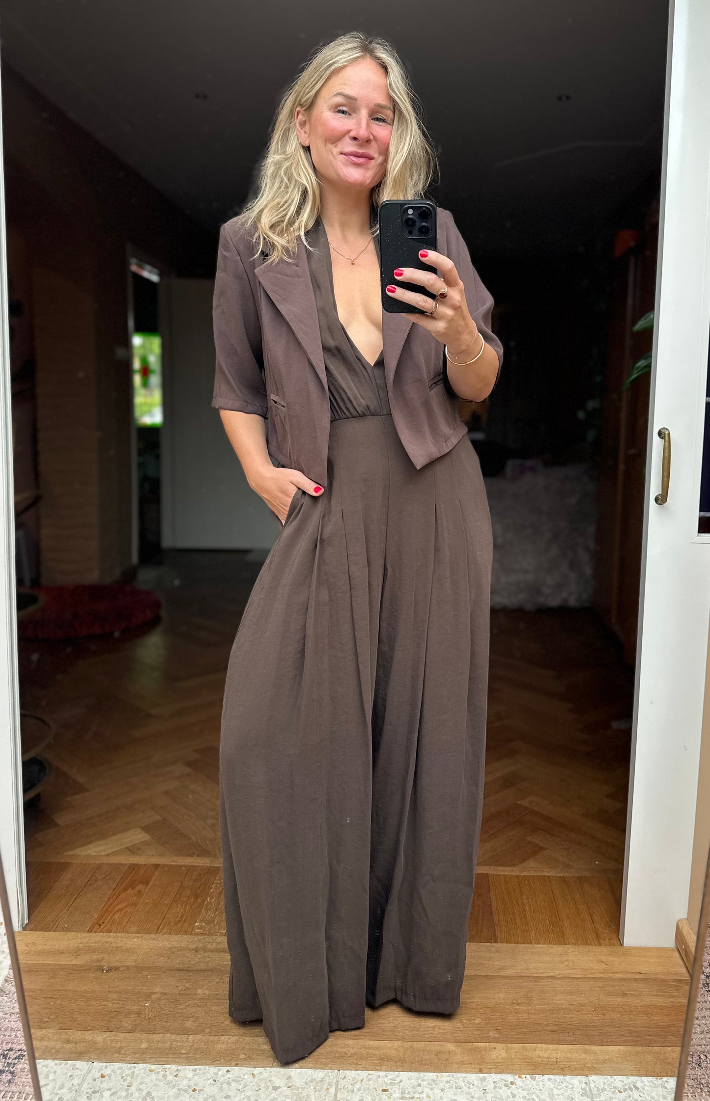 Flavia - taupe jumpsuit halter