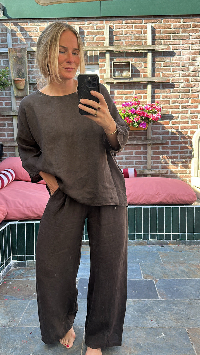 Grid - linnen set bruin