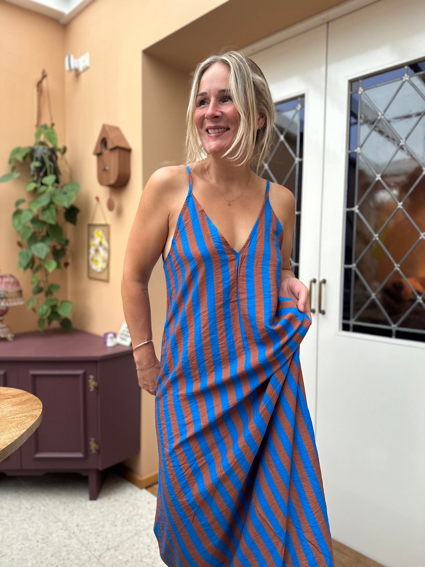Helin - blauw/bruine streep jurk