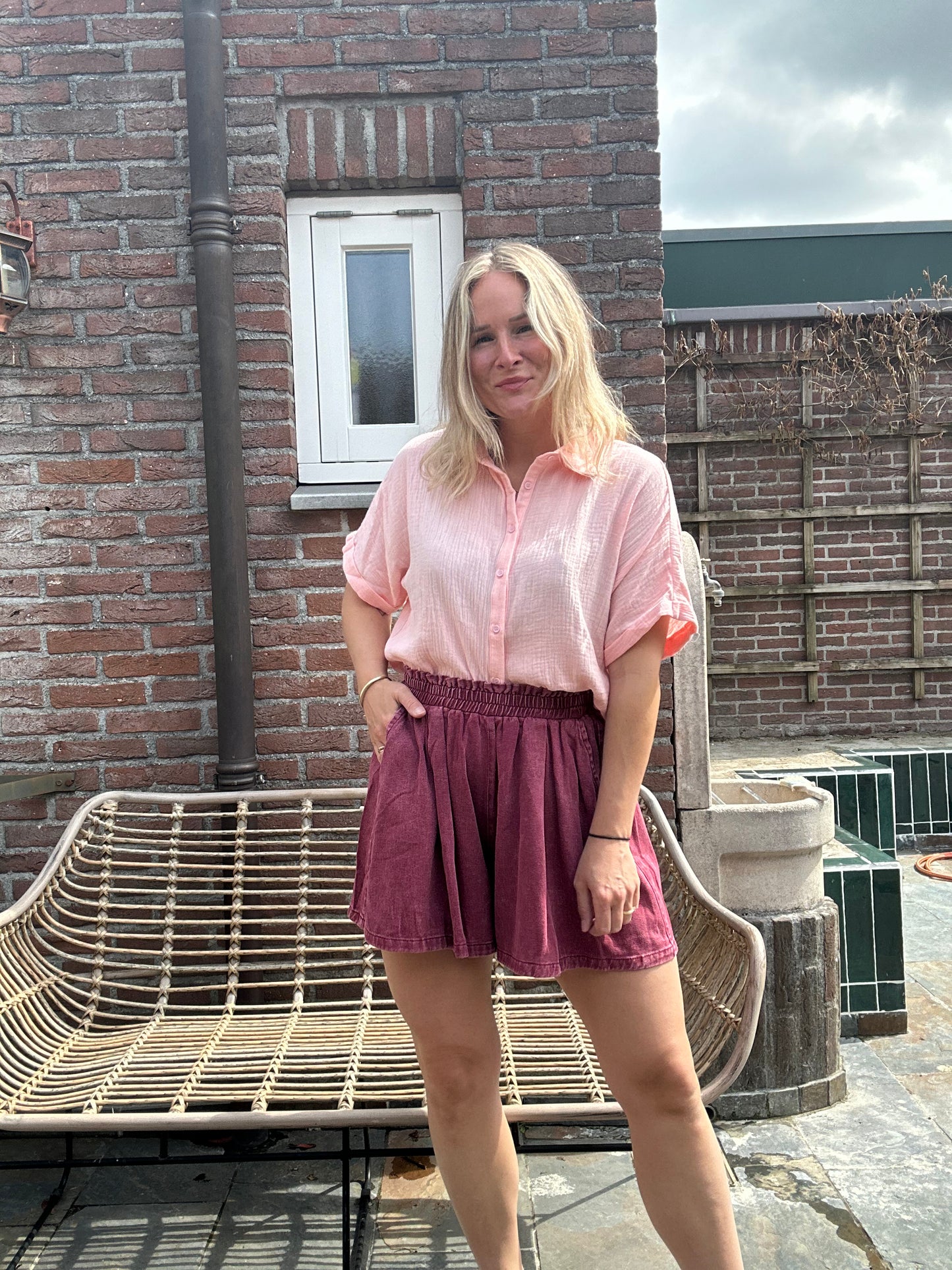 Bass - bordeaux kort broekje wijd