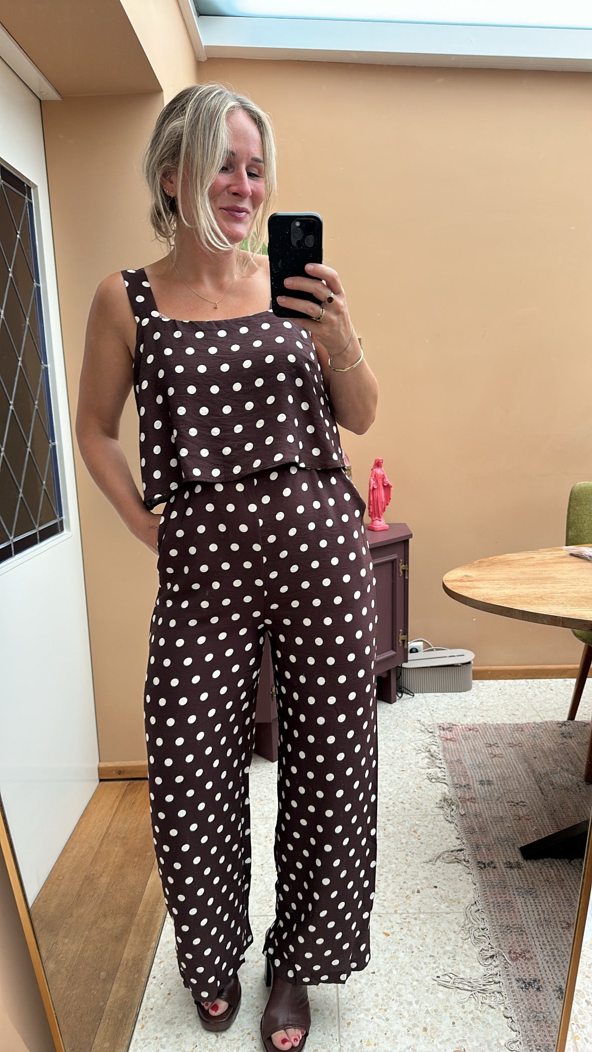 Hiba - jumpsuit stip bruin/wit