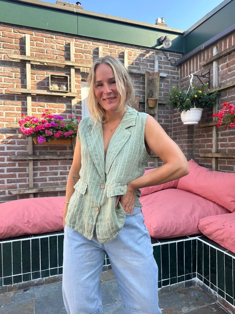 Gemma - strepen gilet groen