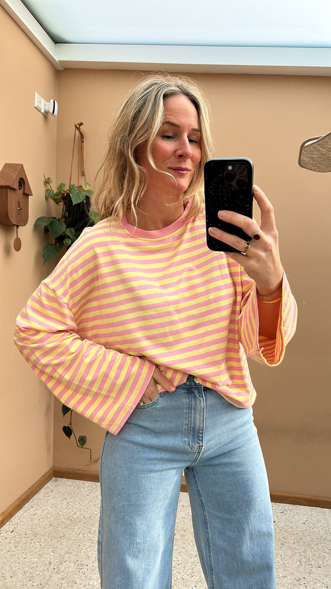 Beau - geel / roze strepen longsleeve
