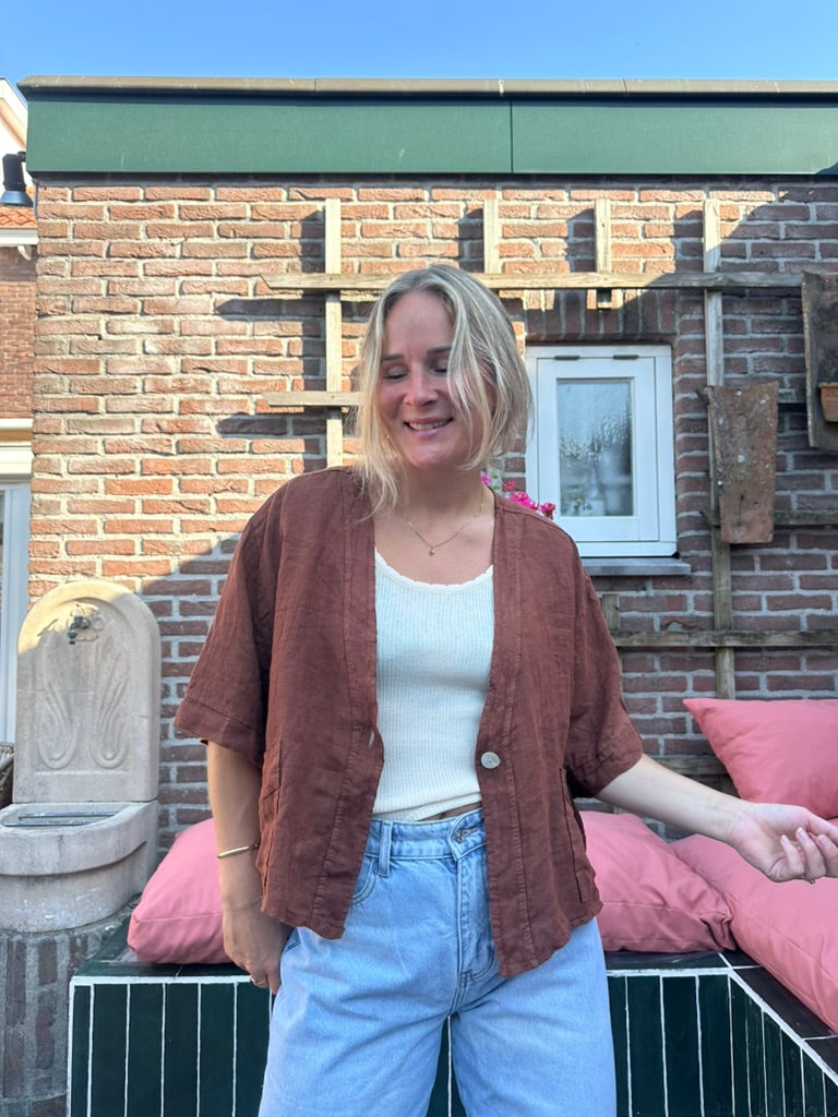Gael - linnen blouse/jasje bruin