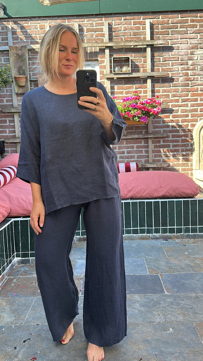 Grid - linnen set blauw