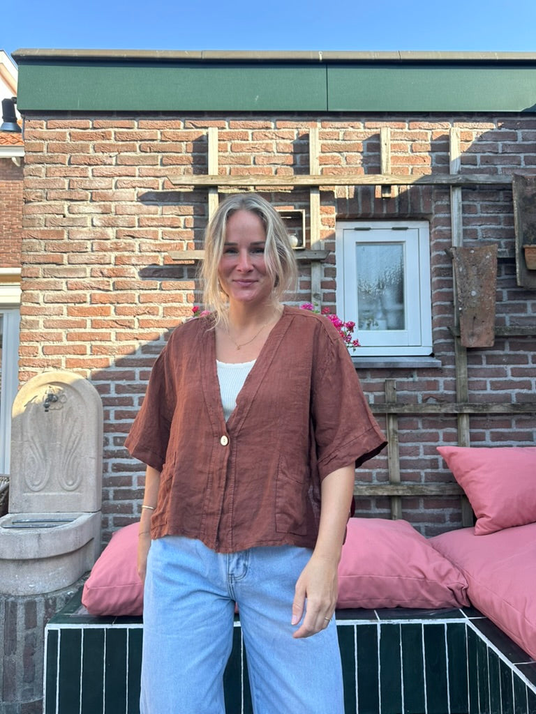 Gael - linnen blouse/jasje bruin