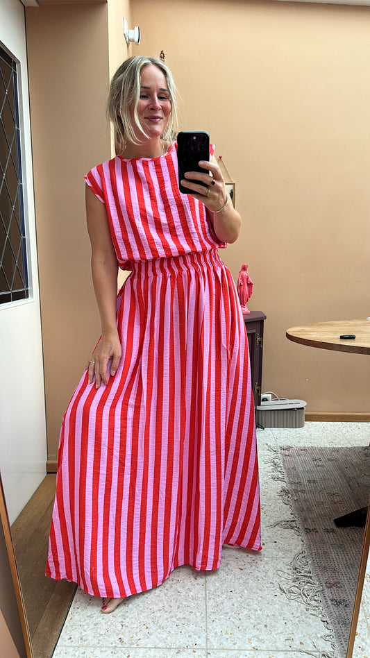 Heidi - roze/rood gestreepte rok met top