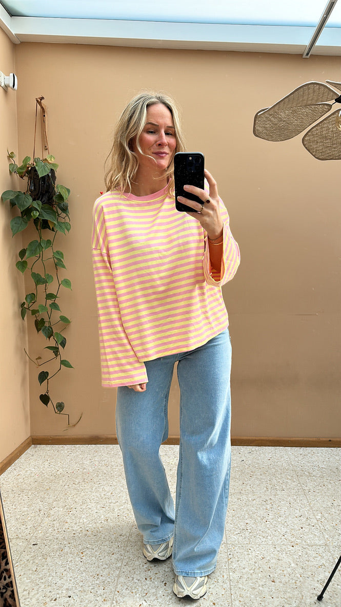 Beau - geel / roze strepen longsleeve
