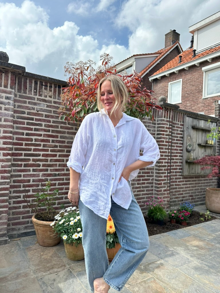 Daf - witte linnen blouse wijd