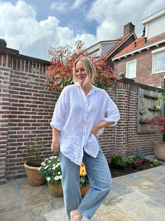 Daf - witte linnen blouse wijd