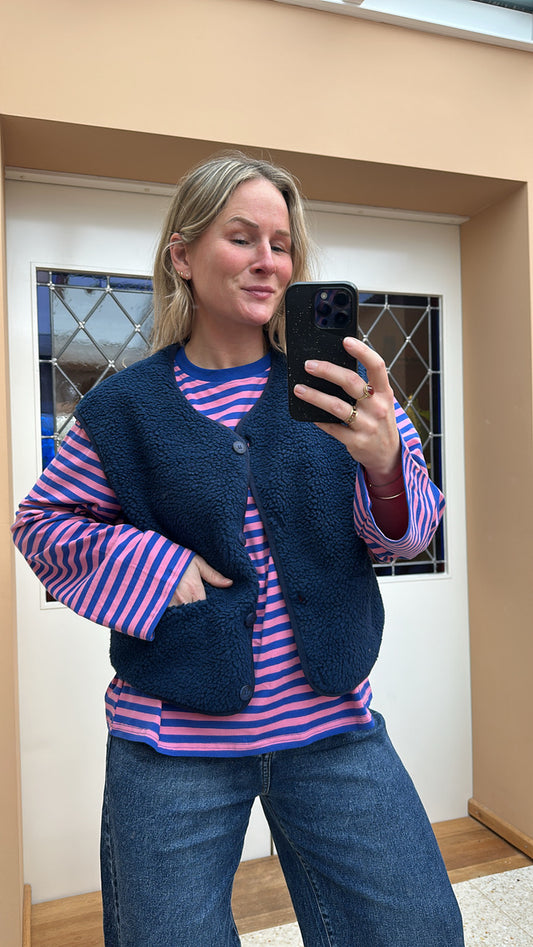 Bloem - blauw teddy gilet