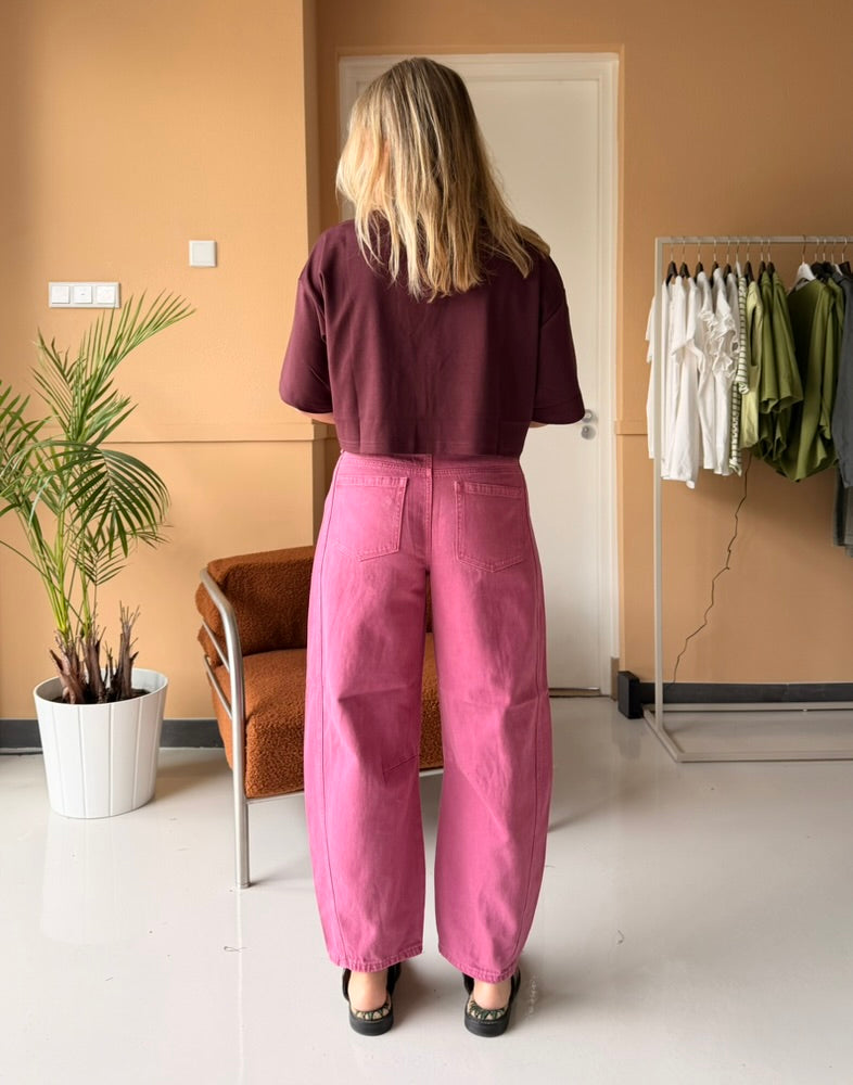 Fiora - barrel jeans roze