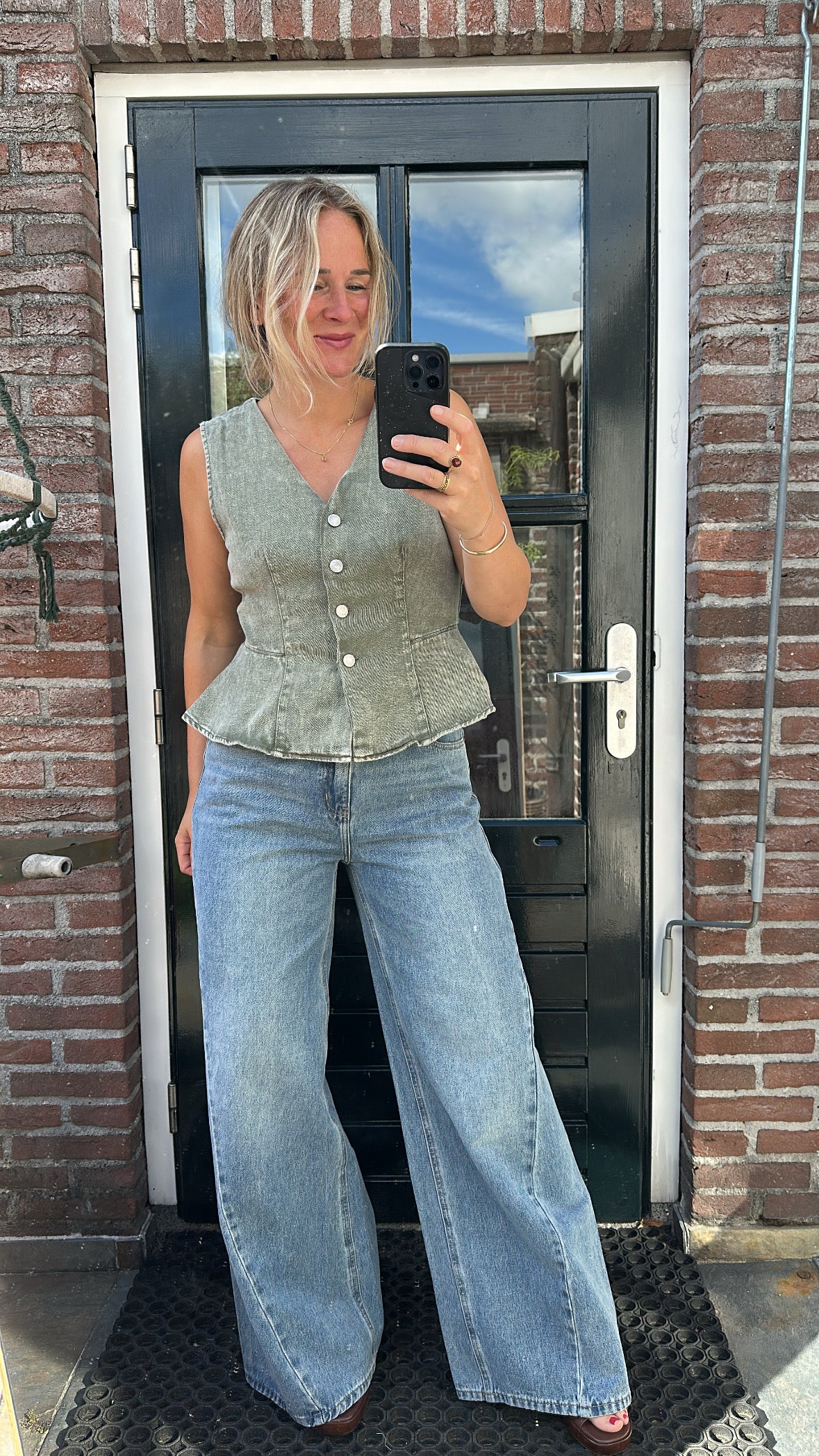 Fara - groen denim gilet