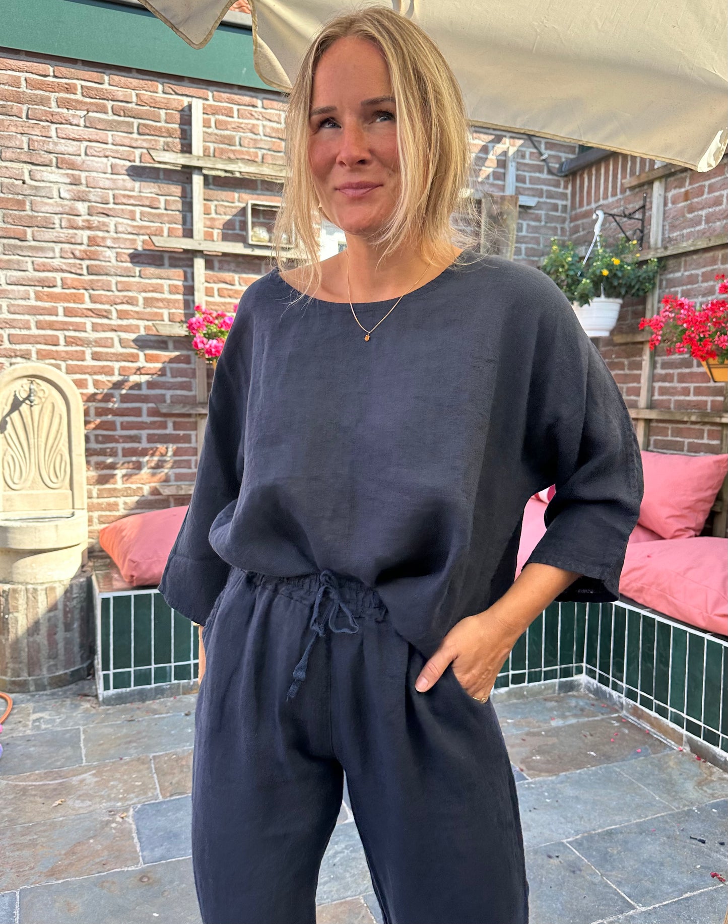 Grid - linnen set blauw
