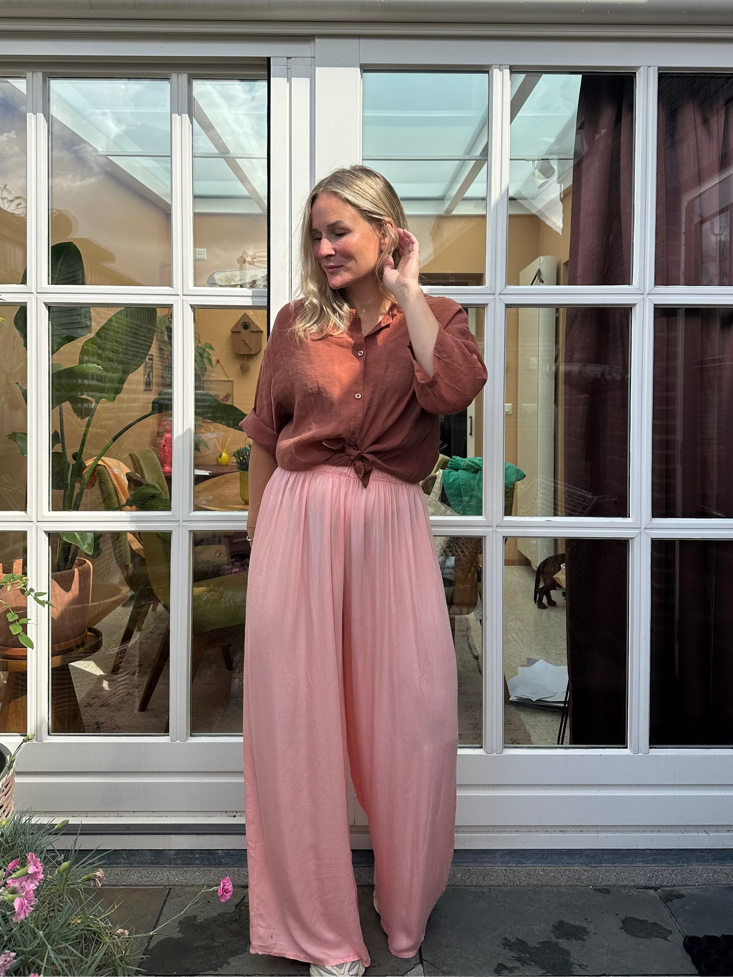 Gaia - viscose broek roze