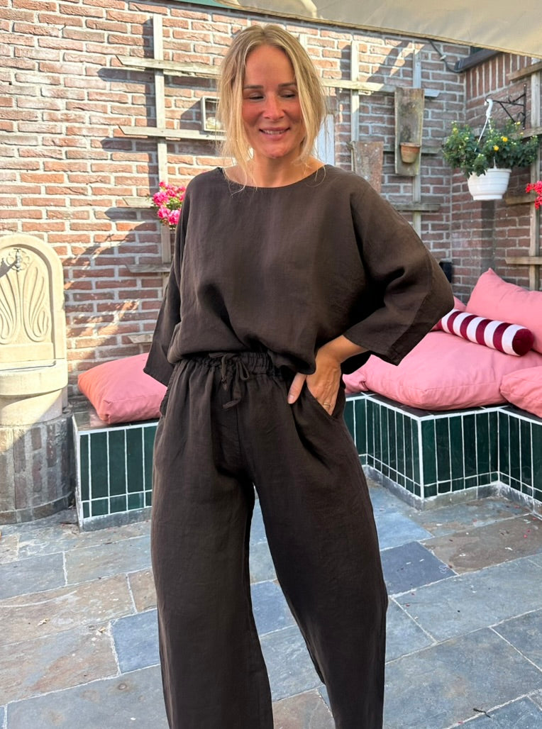 Grid - linnen set bruin